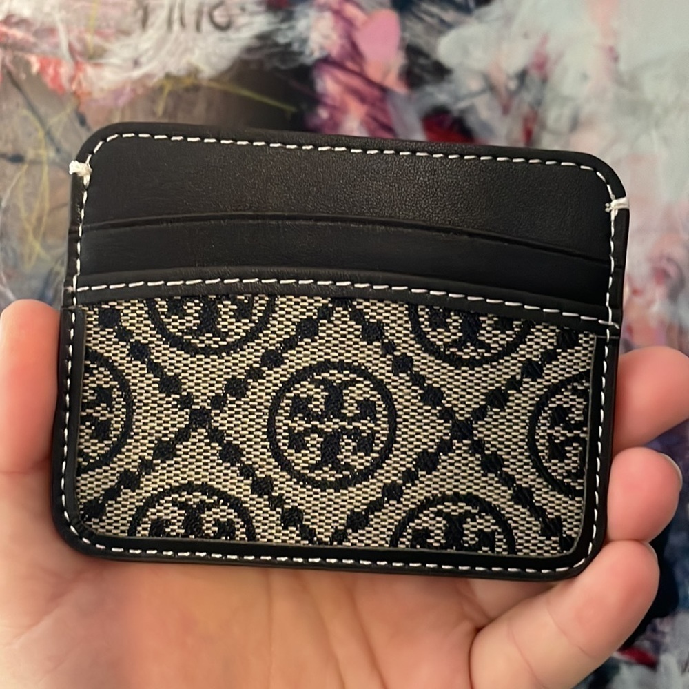 Tory Burch Kira Card Holder Black Monogram Logo Wallet Slim Card Case - Picture 3 of 3